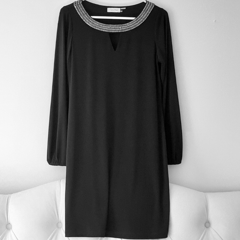 Calvin Klein black long sleeved embellished dress